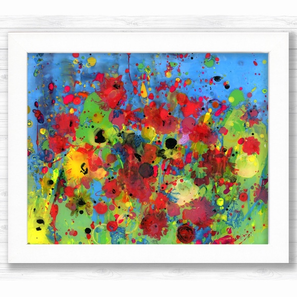 Original Framed Floral painting on glass - Flower Meadow 4